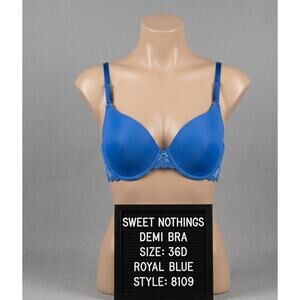 Vintage Sweet Nothings by Maidenform 36D Bra Royal Blue Lace Trim 8109 NWT